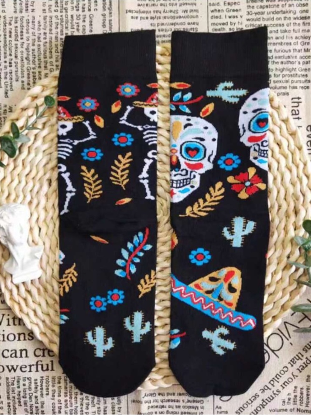 Black Day of the Dead Skull Crew Socks - Men